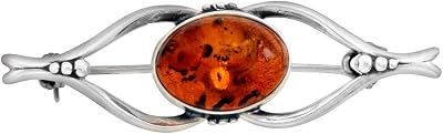 Sterling Silver Baltic Amber Eye Brooch Pin for Women Antiqued Finish Approx. 1 1316 inch Wide