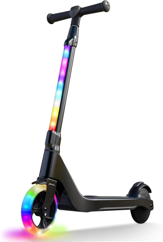 Electric Scooter for Kids Ages 6-12, Foldable Kick Scooter with 80W Motor, 6 MPH, LED Light-Up Deck, Adjustable Handlebar (Up to 36"), Dual Brakes, UL Certified, Lightweight, Supports 140 lbs