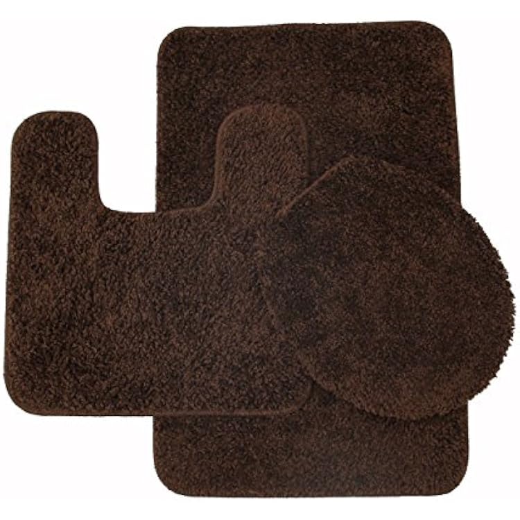 BH Home & Linen 3 Piece Monte Carlo Spa Collection Rug Set Large Mat 20 x 31 Contour 20 x 20 Lid Cover 18 x 19 Inch. Brown
