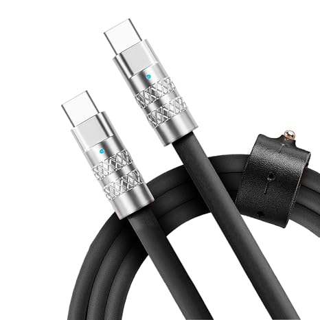 Statik TsumoCharge USB C to USB C Cable 100W Fast Charging - Heavy-Duty Unbreakable Silicone, Supports Data Transfer Type C to Type C Cable, Cord Wrap Organizer Included, 6FT/2M, Black