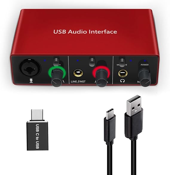 Audio Interface Audio Interface for PC USB Interface mixer recorder with 48V Phantom Power 24 Bit Support Table Mac OS PC Audio Equipments & Music Instruments (No DAW include)
