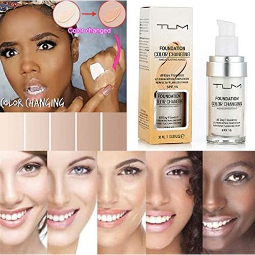 TLM Flawless Colour Changing Foundation, Self Adjusting Warm Skin Tone Foundation Nude Face Makeup Base Moisturizing Liquid Cover Concealer for Women Girls