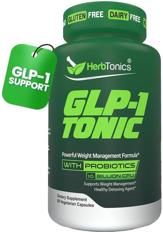Herbtonics GLP1 Tonic Natural GLP1 Support with Apple Cider Vinegar, BHB Salts, Probiotics & Turmeric Supports Appetite, Weight, Metabolic Balance, Gut Health & Energy 60 Vegan Capsules