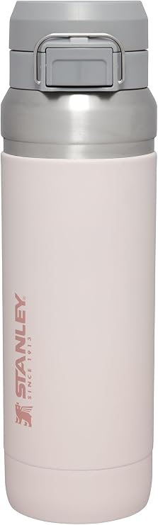 Stanley Quick Flip GO Water Bottle, 36 oz, Push Button Lid, Leak Proof, Retractable, Travel Sports Insulated Stainless Steel, BPA Free, Rose Quartz