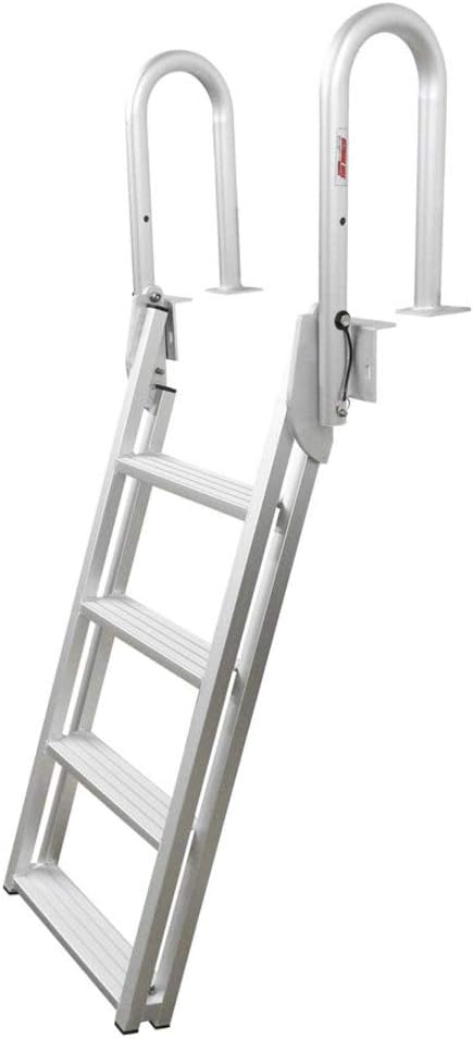 Extreme Max 3005.4227 Heavy-Duty Aluminum Slanted Flip-Up Dock Ladder with Comfort Use Round Tube Frame - 4-Step, 300 lbs. Weight Capacity