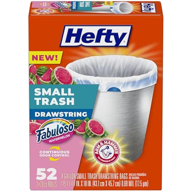 Hefty Small Trash Bags, Fabuloso Watermelon Scent, 4 Gallon, 52 Count