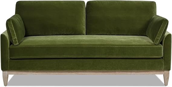 Jennifer Taylor Home Pasadena 75.5" Modern Living Room Farmhouse Performance Velvet Compact Sofa Couch for Small Spaces and Apartments in Olive Green