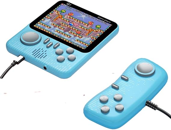 Retro Mini Game Console, Classic Game, Built-in 666 Games, AV Output, 3.5" Screen, Portable Handheld Game Machine for 2 Players with Gamepad Blue