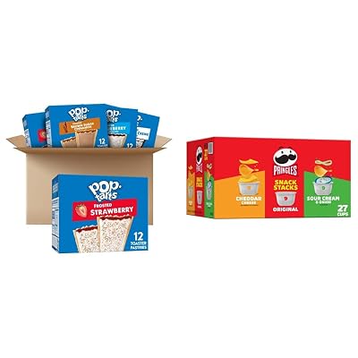 Pop-Tarts Toaster Pastries, Breakfast Foods, Kids Snacks, Variety Pack 60 Pop-Tarts  Pringles Potato Crisps Chips, Lunch Snacks, Snack Stacks, Variety Pack, 19.3oz Box 27 Cups