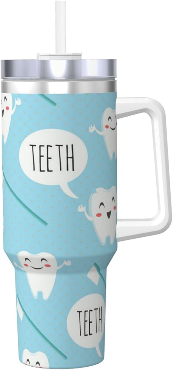 Tooth,40OZ Ice Bully Cup with Handle Stainless Steel Mug Water Bottle
