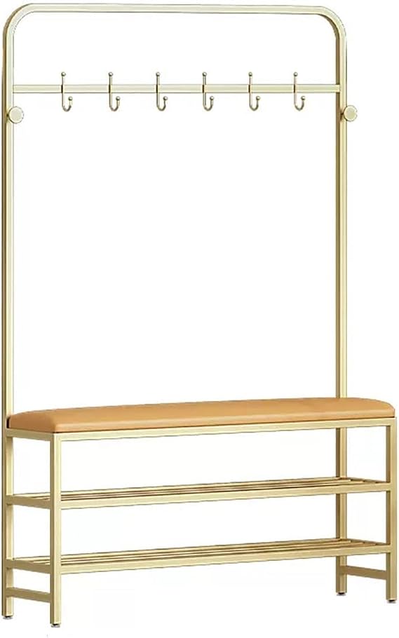 Coat Rack With Shoe Bench 3-in-1 Hall Tree For Entryway Multifunctional Hallway Shoe Rack Stand Organizer Closet For Entryway (Color : Gold, Size : 100cm)