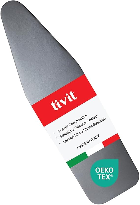 TIVIT Ironing Board Cover 10 x 32 Made in Italy, Alumitek PRO Heat-Reflective, Thick 4-Layer Padding, Scorch & Stain Resistant