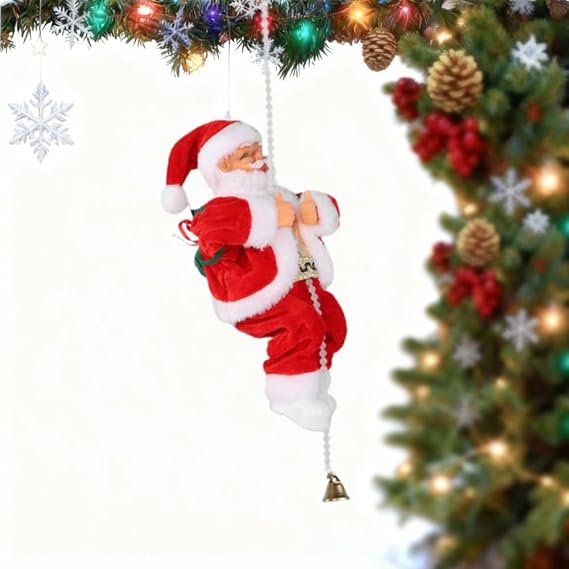Climbing Santa Claus Christmas Santa Ornament Electric Musical Santa Xmas Climbs Up and Down Decor Funny Hanging Decorations for Tree Wall Indoor