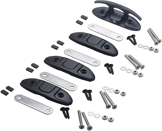 MIZUGIWA 4-1/2 Inch 6 Inch Boat Folding Cleats,Marine Stainless Steel Boat Cleats,Flip Up Dock Cleats W/Back Plate & Fasteners Black/Silver for Mooring,Boat Docks, Decks,Kayaks