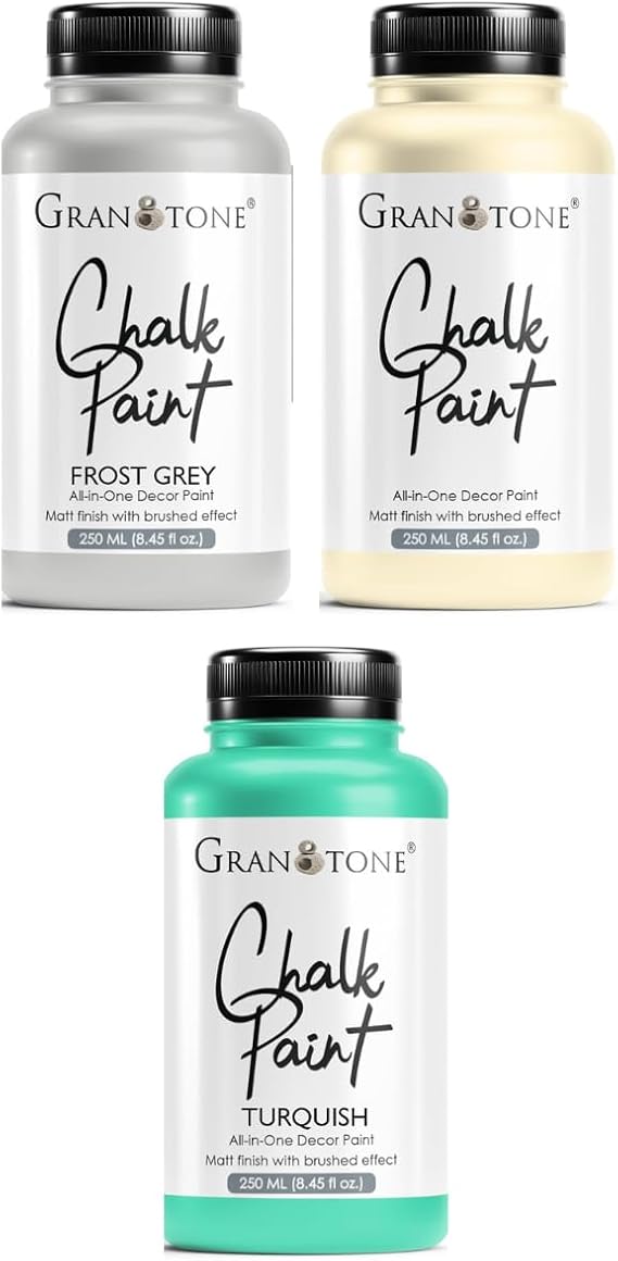 GRANOTONE Chalk Paint Multipack 250 ML Set of 3 | Eco Friendly Matt Finish Acrylic Paint for Furniture Home Decor DIY Wood Metal Fabric