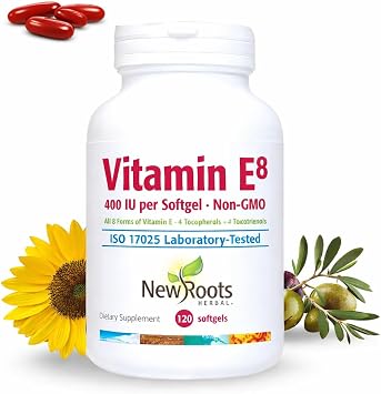 NEW ROOTS HERBAL Vitamin E Capsules (400 IU), Vitamin E8 Supplement with All 8 Tocopherols & Tocotrienols for Women & Men (120 Softgels)