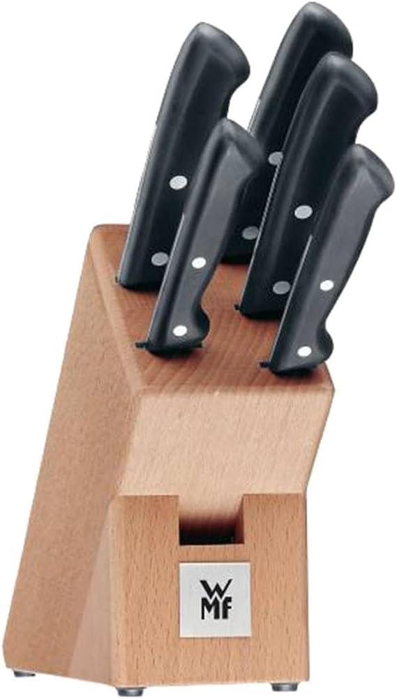WMF Classic Line 6 Parça Bıçak Seti ve Bıçak Bloğu, 5 Bıçak, Huş Ağacı Bıçak Bloğu, Özel Bıçak Çeliği, Doğal Ahşap, Siyah ve Gümüş