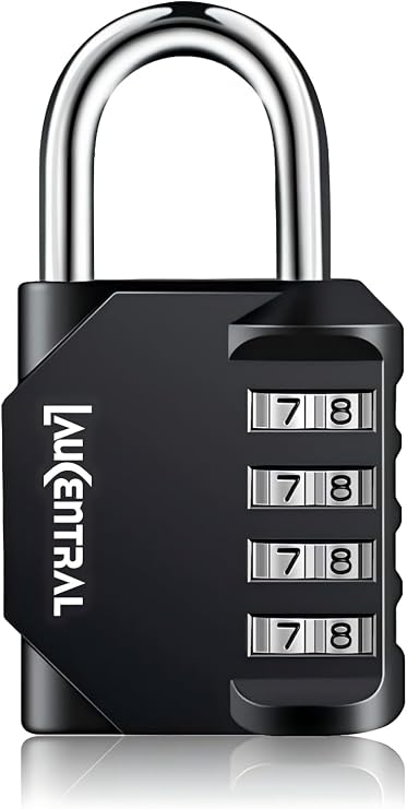 4 Digit Combination Padlock - Weatherproof Outdoor Lock for Gym Locker & School Locker, Heavy Duty Resettable Code Lock for Garage, Shed, Fence & Toolbox（Black, 1 Pack）