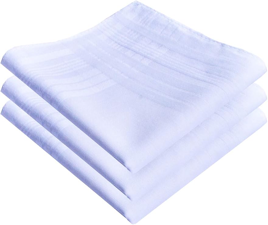 Men's Pure White 100% Cotton Handkerchiefs Classic Hankies