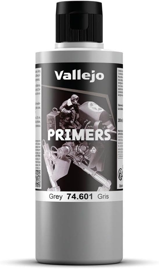 Vallejo - Surface Primer Color | Grey Acrylic Primer 200 ml 6.76 fl.oz. | Matte Finish and Fast Drying | Perfect for Airbrushing and Great Adhesion to Figurines and Scale Models