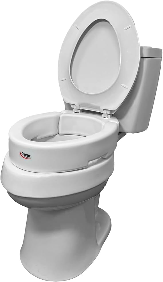 Carex Health Brands Hinged Elongated Toilet Seat Riser, Adds 3.5 Inches of Height to Toilet, 300 Pound Weight Capacity, Raised Toilet Seat, White (FGB32100 0000)