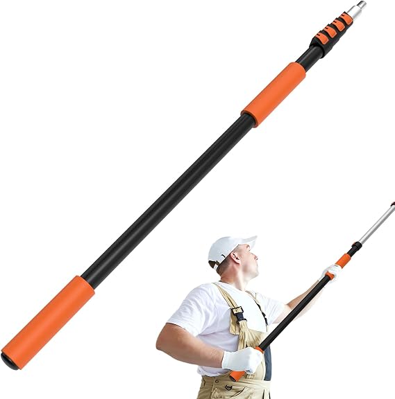 SISUPASSIE Telescoping Extension Pole, Reach to 20FT Telescoping Pole Multi-Purpose 3-12FT Lightweight, Sturdy with Universal Twist-on Metal Tip Extendable for Dusting Painting Window Cleaning