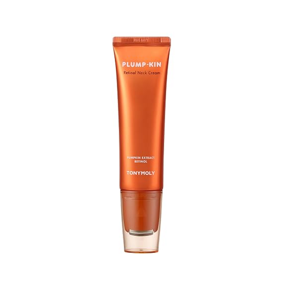 TONYMOLY Plump-kin Retinol Neck Cream Roller Anti-Aging Neck Cream for Tightening & Firming, Pumpkin Extract + Retinol, Hydrolyzed Collagen, 1.69 fl oz