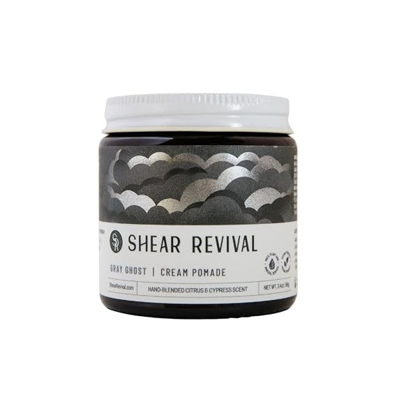 Shear Revival Gray Ghost Cream Pomade for Men & Women - Vegan, Strong Hold, Natural to Matte Finish Hair Styling Cream, For All Hair Types, 100% All Natural Ingredients, Citrus & Cypress Scent, 3.4oz