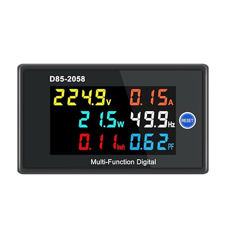 6-in-1 Multi-Function Energy Meter, Large Color LCD Display Panel, AC 80V-300V 100A Digital Voltmeter Ammeter, Power (W/kW) Energy (kWh) Frequency Hz Power Factor (PF) Detector with 100A CT