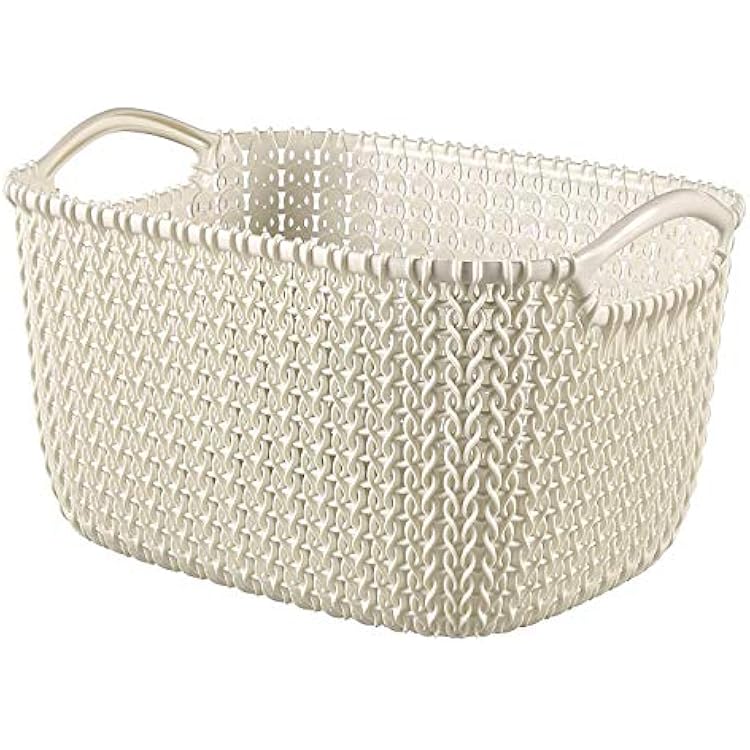 Curver Knit Effect Kitchen, Living Room, Bathroom, Bedroom, Utility Medium Rectangular Storage Basket 8 litres - Oasis White