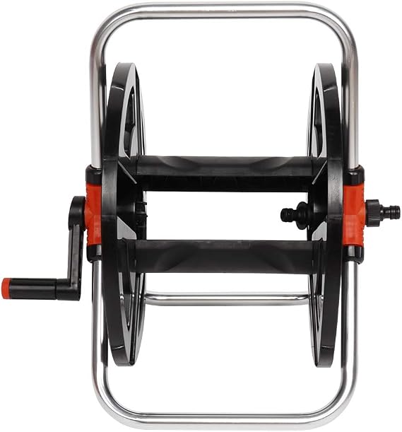 Tiiyee Metal Hose Reel, Water Pipe Car Roll Garden Storage Freestanding Heavy Duty Hanger with Crank Handle 35 Meters Slide Guide System Suitable for Gardens Lawns and Outdoor Outside Yard Lawn