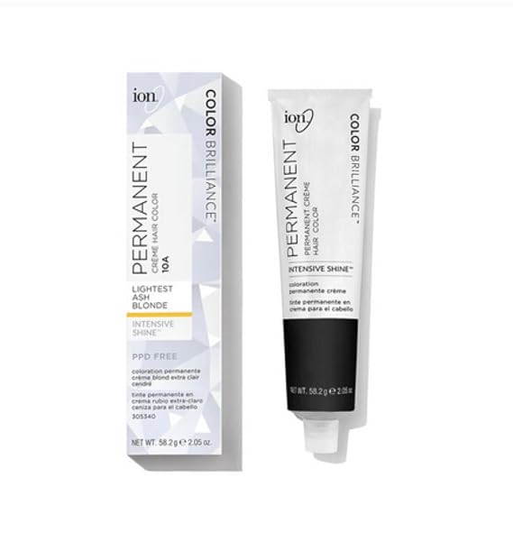 Ion Permanent Creme Hair Color 10A Lightest Ash Blonde, Vegan, Cruelty Free, PPD Free, 100% Gray Coverage, Long Lasting, Fade Resistant Color, 2.05 oz