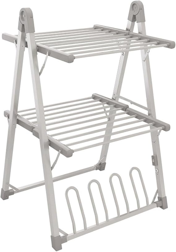 Heated Electric Clothes Dryer 2 Tier Adjustable Airer, Aluminium Foldable Drying Rack, Energy Efficient Indoor Garment & Shoe Dryer