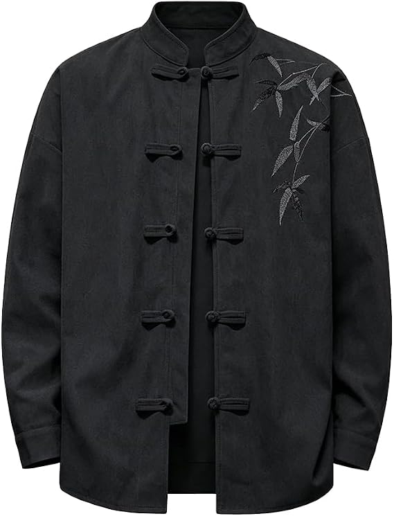 DGHM-JLMY Men's Long Sleeve Cotton Linen Shirts Chinese Retro Button Shirt Coat Lightweight Spring Summer Jacket