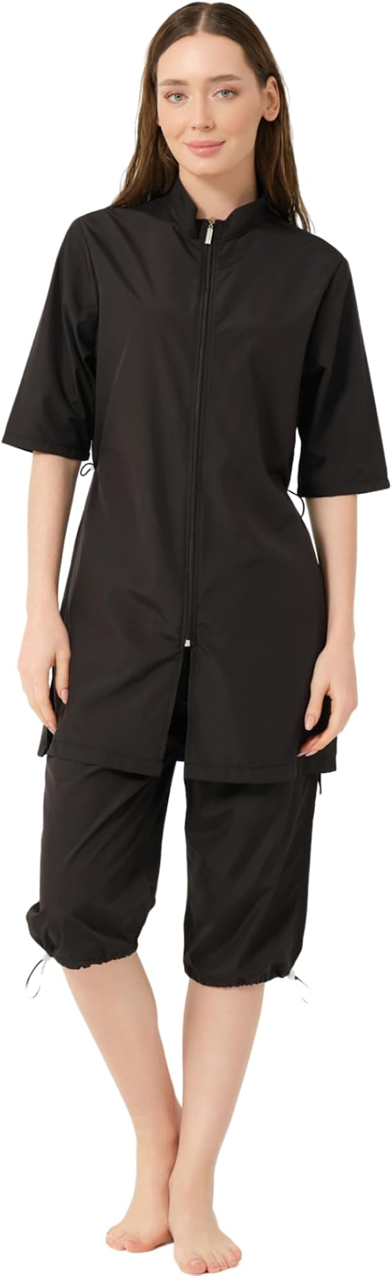 Modest Burkini for Women | 4 Piece Water Repellent Top, Tights, Bonnet and Bustier Hijab Swimsuit | Modest Women Clothing