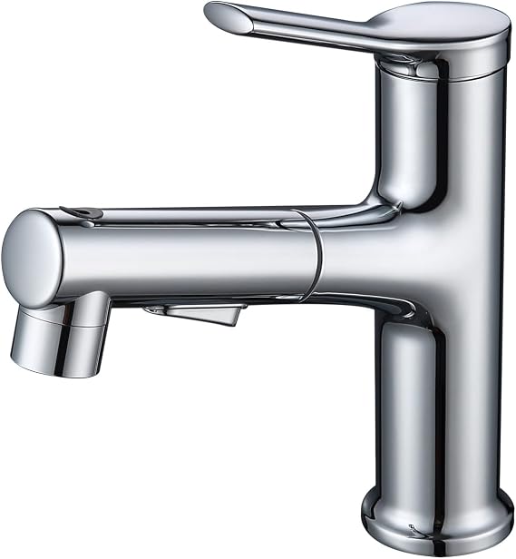 Sink Tap with Pull-Out Sprayer Basin Mixer Tap with Extendible Dual Mode Brass Retractable Single Lever Cold and Hot Water Single Handle Lavatory Faucet for Bathroom,Silver