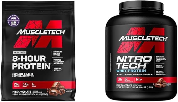 Muscletech Whey Protein Powder Phase8 Protein Powder | Whey & Casein Protein Powder Blend & Whey Protein Powder Nitro-Tech Whey Protein Isolate & Peptides | Milk Chocolate, 4 Pounds