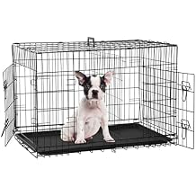 36 Inch Dog Crate, Foldable Metal Wire Kennel with Double Doors, Removable Tray & Divider Panel for Small Dogs Medium Pets, Portable Pet Kennel for Home Travel Indoor Outdoor Training Cage