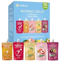 Hethstia Konjac Jelly Drinkable Pouch Variety Pack - Low Calorie, 0 Sugar, Gluten-Free, Collagen Peptides & Vitamin C - 10 Pack - Lychee, Passion Fruit, Mango, Peach, Orange- Healthy Fruit Snacks