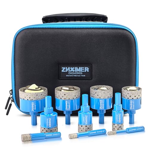 Diamond Tile Drill Bits Set - ZNXIMER Porcelain Tile Hole Saw Kit for Ceramic, Granite, Marble and More Drilling - 10pcs Diamond Core Drill Bits Set6101220253035404550MM
