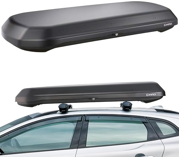 INNO ROOF Box 320 Matte Black 9cu ft, Cargo Box, Roof Rack, Roof Box, Hard Shell, Low Profile, Cargo Box, DualSide Opening with Locks, Made in Japan, Compatible with Aero & Square Bars