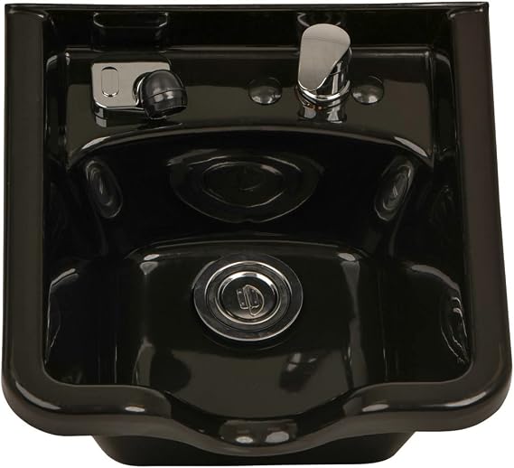 Buy-Rite Deep Acrylic Shampoo Bowl for Professional Salons & Barber Shops - Black Backwash Sink w/Hardware, Spray Hose, Drain & Hair Trap - 18.75" x 19.25" x 9.5", OD-31505