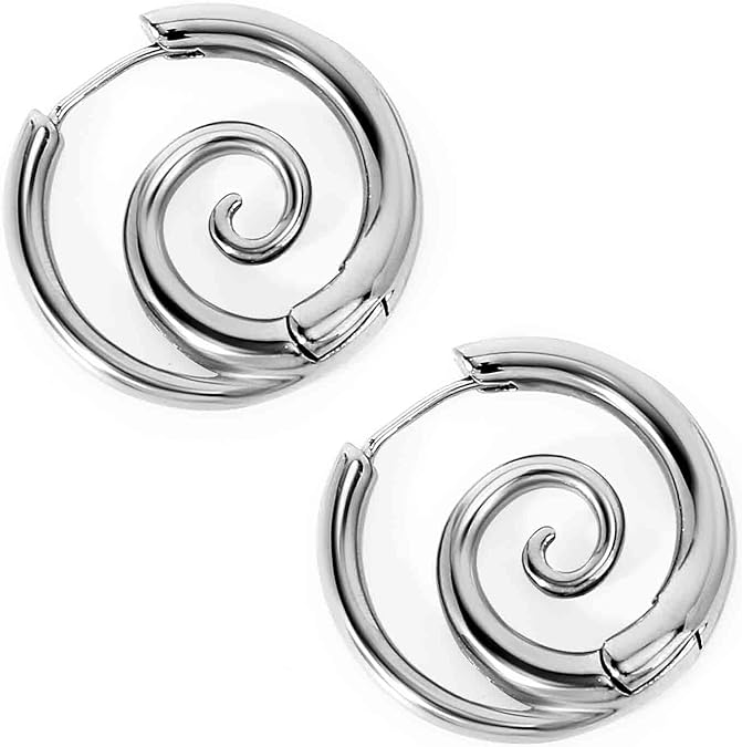 Mikovivi 2pcs Sea Wave Spiral Earrings for Women, Stainless Steel Thick Round Swirl Earrings Personality Spiral Hoop Jewelry for Women Accessories