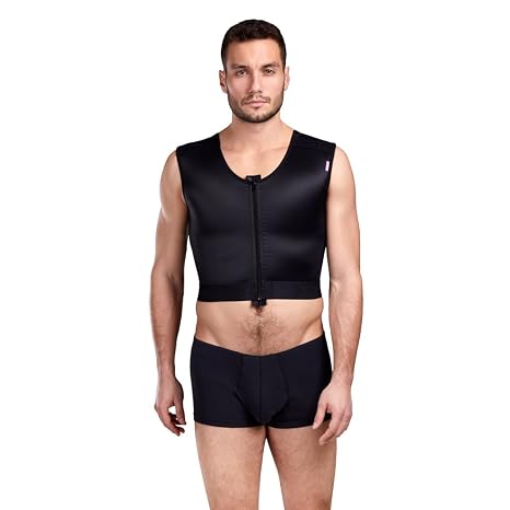 LIPOELASTIC MTmS Comfort, Gynecomastia Compress Zipper Vest, Compression Vest Men Shapewear with Front Zipper and Adjustable Hooks, Men's Compression Tops (Black, L)
