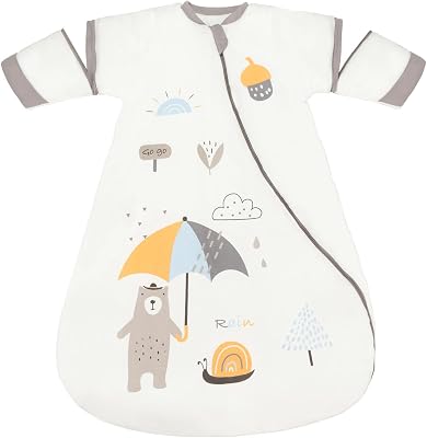ZIGJOY Baby Winter Wearable Blankets with Detachable Sleeves Baby Sleeping Bag with Two Way Zipper 2.5 TOG 100% Cotton Warm Soft and Breathable Bear