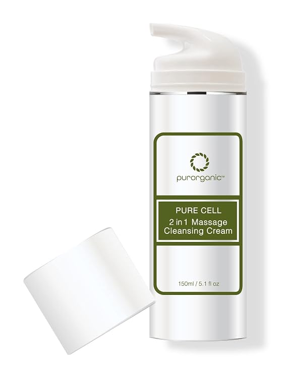 Purorganic Facial Cream 150ml (5.1 fl oz) 2 in 1 Massage Cleansing Cream for Adults, Unisex, Natural, Unscented