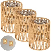 3 PCS Rattan Lamp Shade,Small Wicker Pendant Light Shade - Cylinder Woven Wicker Lampshades Replacement,Paper Rope & Metal Frame,Bohemian Ceiling Hanging Light Shades for Wall Light