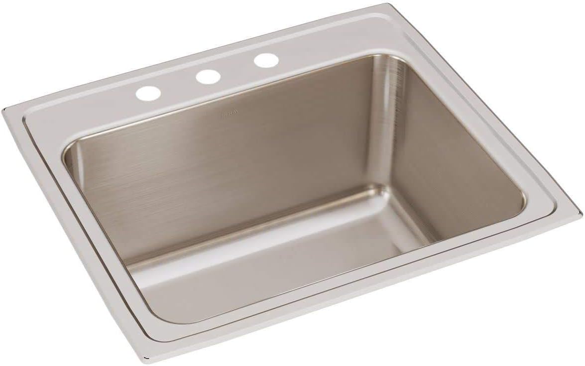 Elkay DLR252212 Lustertone 25 Drop In Single Basin Stainless Steel Kitchen Sink - 3 Faucet Holes