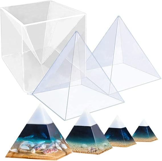 RESINWORLD Super Large Clear Silicone Pyramid Molds for Resin, 2Pcs Inner Pyramid Silicone Molds + 1Pcs Plastic Frame, Shiny Resin Mold for Chakra Orgonite Orgone DIY