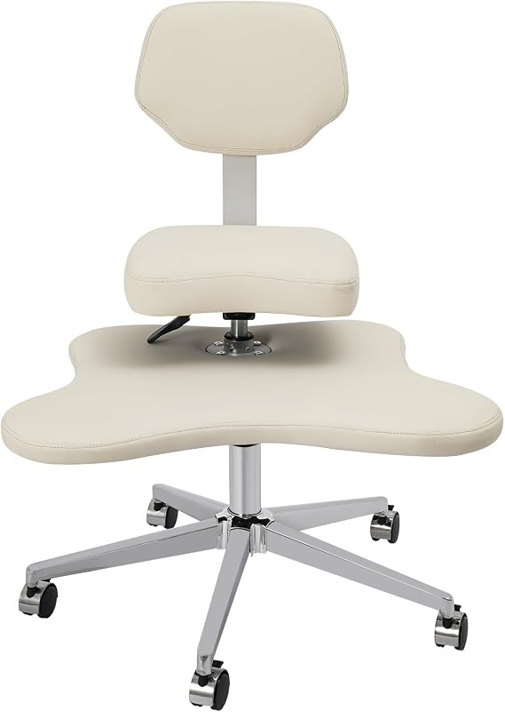 Cross Legged Office Chair, Criss Cross Desk Home Meditation Chair, Adjustable Design Criss Cross Chair with Wheels, for Offices, Bedrooms, Living Rooms, and Study Rooms (Ivory White)